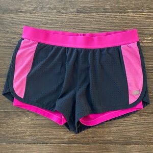 New Balance Women’s Running Shorts S Gray Purple 2 in 1 Athletic Zipper Pocket